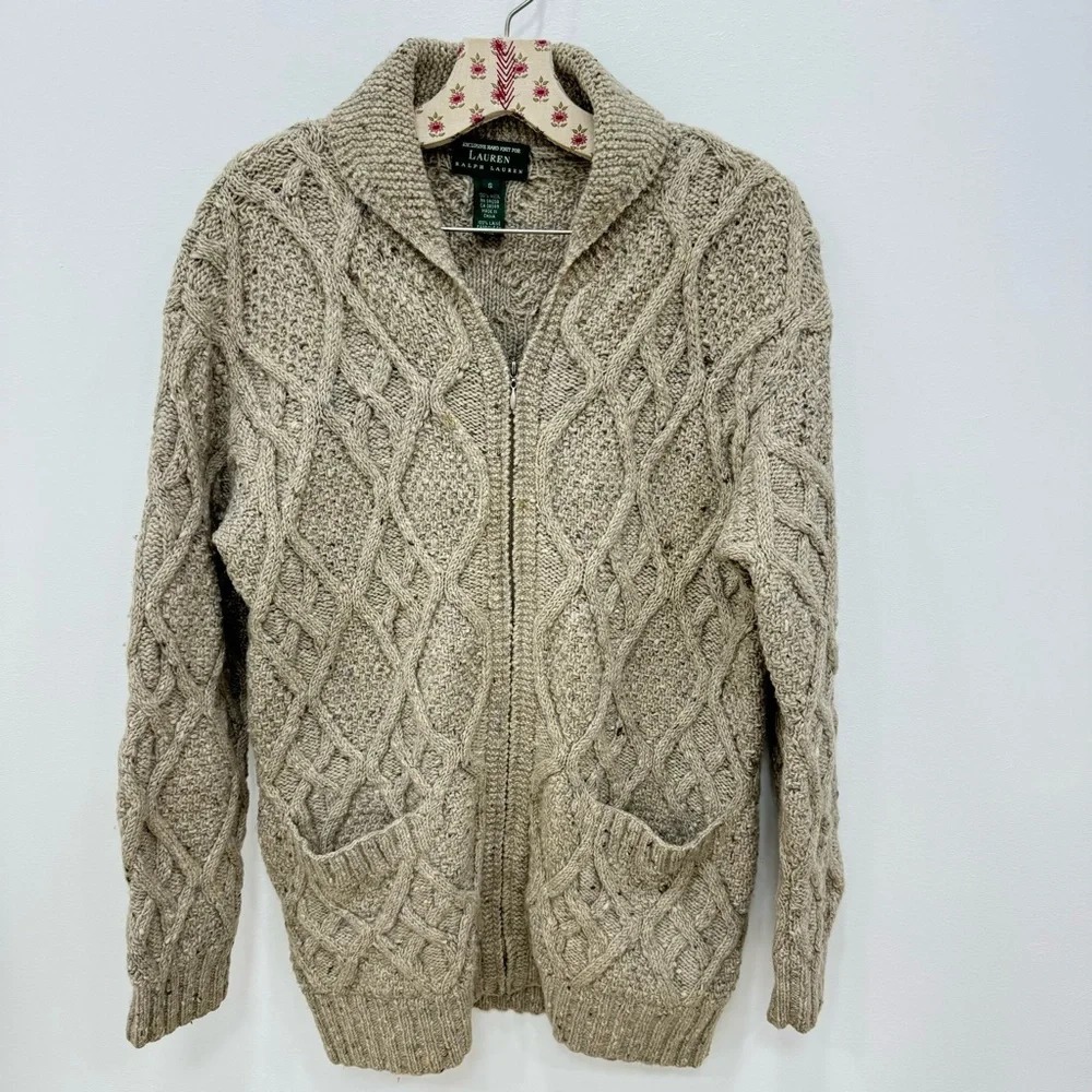 Lauren Ralph Lauren Vintage Wool Hand Knit Speckled Cardigan Sz Small